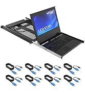 MT-VIKI 8 Port KVM HDMI Switch w/ 17.3'' LED Monitor &amp; 8 Packs HDMI KVM Cable, 1080P 1U Rack Moun...