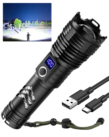 Flashlights High Lumens LED Rechargeable,250,000 Lumen Brightest Flash Light,Power USB Waterproof