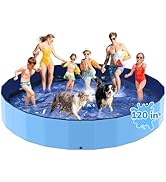 Bilibara 120'' Foldable Dog Pool, Kiddie Pool, Heavy Duty Non-Slip Plastic Pet Wading Pool for La...