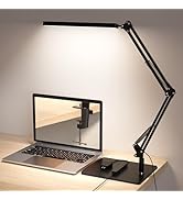 TROPICALTREE LED Desk Lamp for Home Office and Round Base, Clamp-On with 5 Light Modes &amp; Auto Shu...