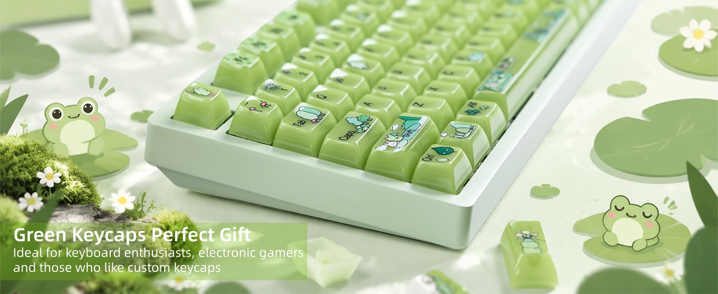 Jelly Green Frog Keycaps, Custom Clear Shine Through Keycaps, Cute Keycaps