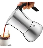 Vaolvpant No Coating 4 Cup Thickened 304 Stainless Steel Moka Pot Stovetop Espresso Maker Italian...