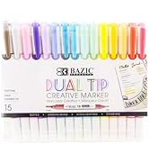 BAZIC Dual Tip Creative Markers Set, Broad &amp; Fine Point Tips Highlighter, 15 Colors Art Marker Pe...