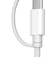 White USB-C connector with a curved cable section. The cable has a textured fabric covering and the connector features a sleek, rectangular design.