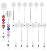 24 Pcs Beadable Badge Reels Retractable,Badges Reel Making Kit with Beads,Retractable ID Badge Ho...