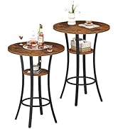 CHOEZON Round Bar Table, Set of 2 Small Kitchen Dining Tables, 2-Tier High Top &amp; Counter Height D...