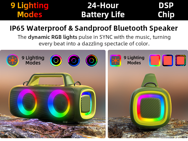 The audio system features a variety of lighting effects