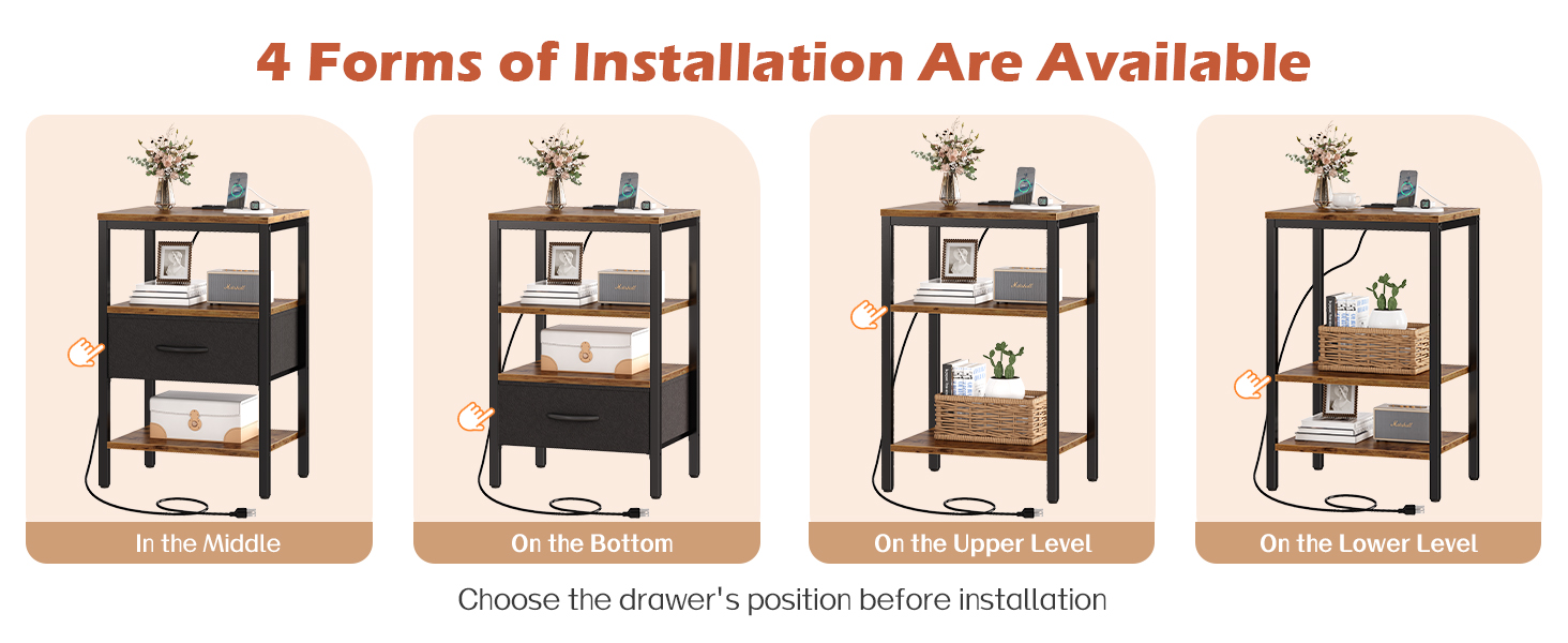 nightstand bed side table nightstand with charging station nightstand with drawer narrow 