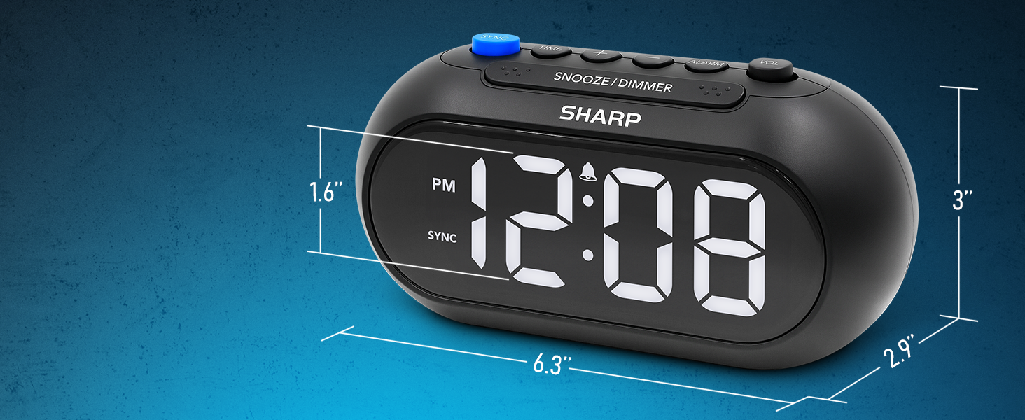 Perfect size for bedside alarm clock easy to read and see auto set time