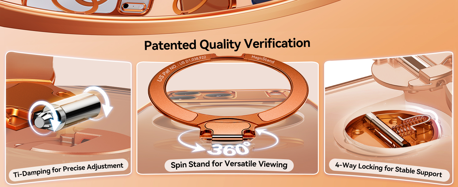 Orange for iPhone 17 Pro Case with 360 Spin Magnetic Stand Slim Polished Clear