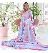 Ailemei Direct Rainbow Tie Dye Blanket for Girls, Twin to Full Size Soft Warm Fuzzy Bed Fleece Bl...