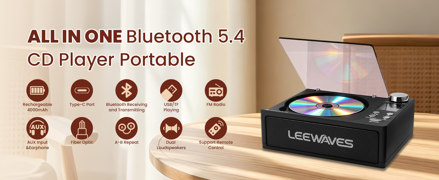 all in one bluetooth 5.4 CD Player Portable