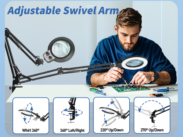 Adjustable swivel arm magnifying light magnifying lamp with light led magnifying lamp