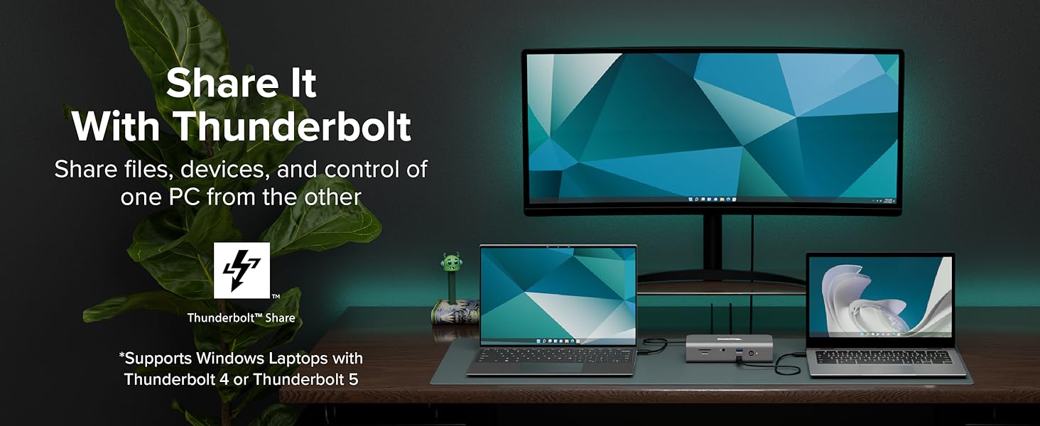 Docking station Thunderbolt 5 enables sharing between two Windows laptops and monitors