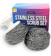 Stainless Steel Scrubber Set, Marine Grade Steel Wool Scouring Pads with Brush Handle, Heavy Duty...