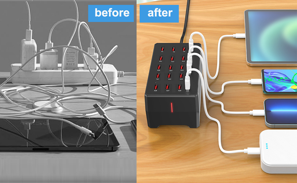 20 port usb charing station-black