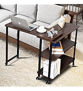 Tangkula 360° Free Rotating Sofa Side Table, Mobile Couch Desk Table with 2-Tier Storage Shelves,...