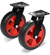 8 Inch Heavy Duty Industrial Casters,500 LBS Capacity per Caster, Set of 2 Swivel Solid Rubber Wh...