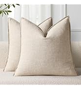 decorUhome Christmas Decorative Linen Throw Pillow Covers 20x20 Inch Set of 2 Natural Beige Soft ...