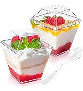 Qeirudu 50 Pack 3.5 oz Mini Dessert Cups with Lids and Spoons - Parfait Cups with Lids Plastic Sq...