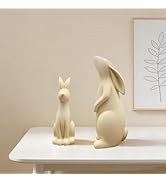 Mingzhang Bunny Rabbit Figurine Statues Easter Bunny Sculpture Set of 2 Home Decor Decorations fo...