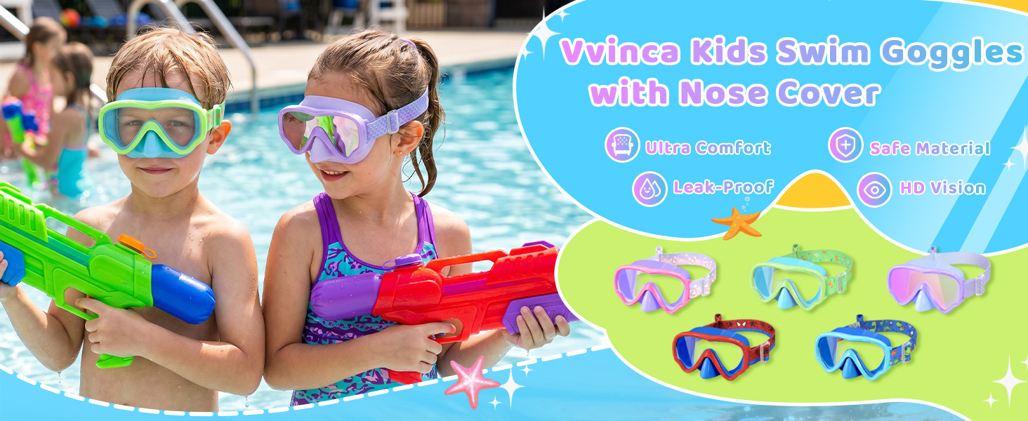 Kids Swim Goggles with Nose Cover