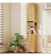 Amazer 70'' Tall Bathroom Storage Cabinet Bamboo, Slim Storage Cabinet with Rattan Door and Adjus...