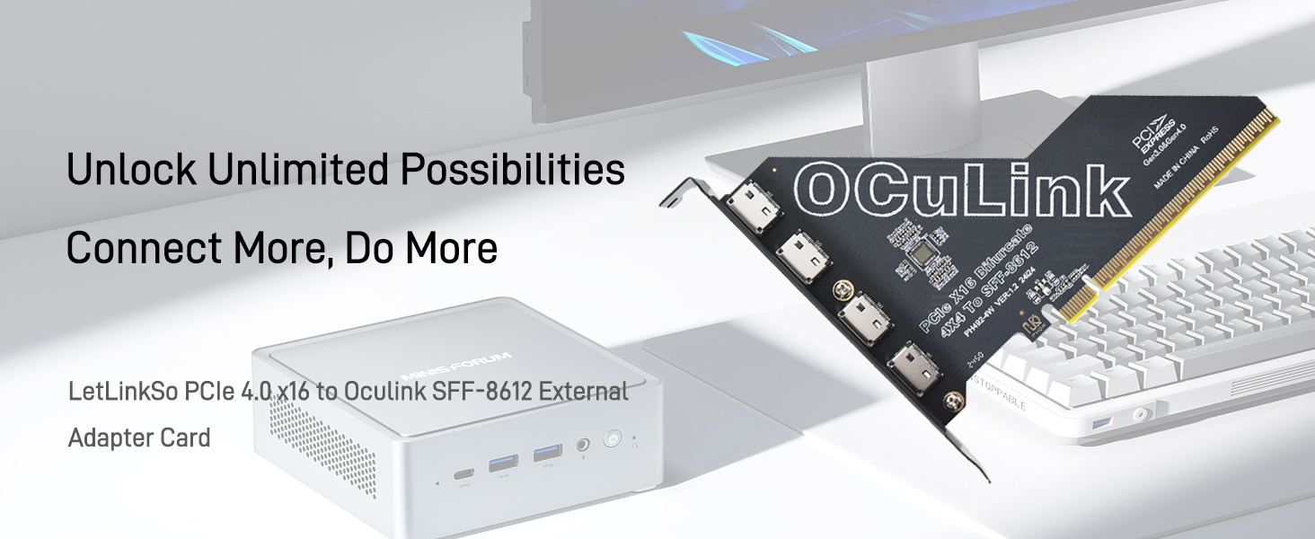 LetLinkSo Gen4 PCIe 4.0 x16 to Oculink SFF-8612 External SFF-8611 Adapter Card for NVMe