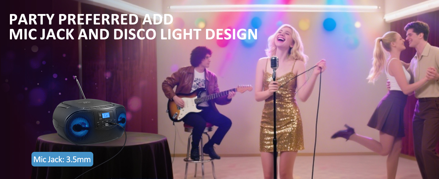 cd player radio with disco light led lamp