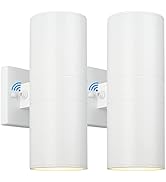 TOBUSA 2-Pack White Outdoor Wall Sconces Dusk to Dawn, Up Down Modern Exterior Light Fixtures for...