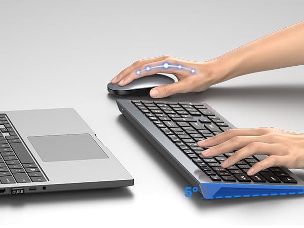 Wireless Keyboard and Mouse Combo, Ultra-Slim Full Size Silent Ergonomic Keyboard Mouse