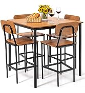 Giantex 5-Piece Dining Table Set W/Counter Height Table &amp; 4 Bar Stools, Industrial Kitchen Dining...