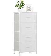 Accver Nightstand with 4 Fabric Drawers, 37.4" H Tall Narrow Bedside Table with Wooden Top Steel ...