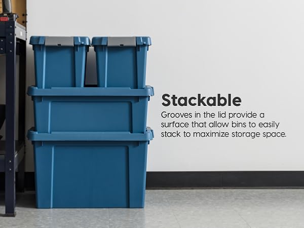 Lockable Storage Bins with Lids Heavy Duty, Stackable Containers, Garage Organizing Bins Moving Tubs