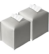 REGELETO 2 Pack Grey Tissue Box Cover, Pu Leather Square Tissue Box Holder with Bottom Belt Moder...