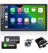 Double Din Car Stereo with Dash Cam&amp;Camera, Apple Carplay&amp;Android Auto, 7 Inch HD Touchscreen Dou...