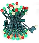 BOHON Red White and Green Christmas Lights Outdoor Faceted G15 50 LED 17ft Plug in Mini Globe Str...
