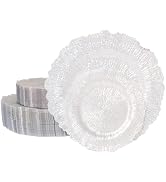 U-QE 60PCS White Plastic Plates - Pearl White Plates Disposable&amp;Reusable - Heavy Duty Plastic Pla...