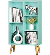 5 Cube Bookshelf 3-Tier Bookcase with Legs, Mint-Green Kids Book Shelf Cute Storage Organizer, Fr...
