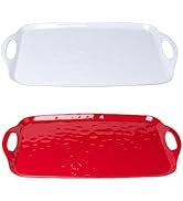 LEHAHA Large Serving Tray with Handles,Large Rectangular Melamine Serving Platter, Set of 2, 19''...