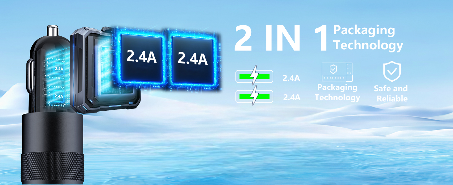 MFi Certified 4.8A USB Smart Power Cigarette Lighter USB Charger iPhone Car Charger Fast Charging