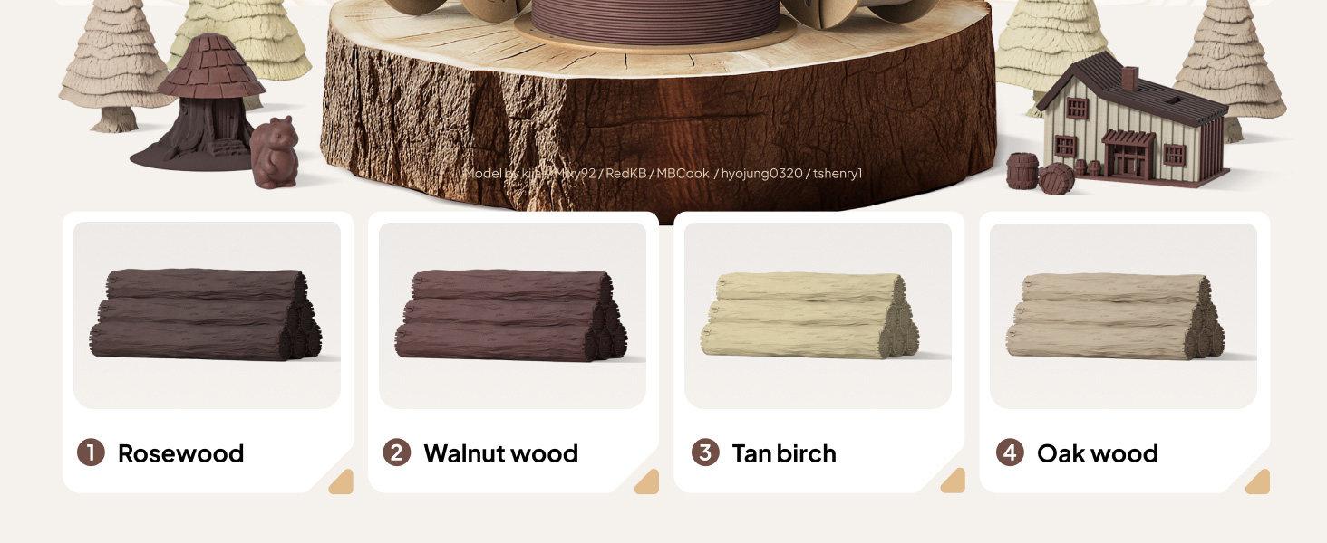 rosewood, walnut wood, tan birch, oak wood