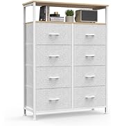 DUMOS Fabric Dresser for Bedroom with 8 Drawers, Tall 8-Drawer Chest of Drawers with Raised Shelf...