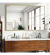 HARRITPURE 48"x30" Bathroom Mirror for Wall, Large Gold Framed Rectangle Mirror Aluminum Alloy Fr...