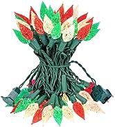 BOHON Red White and Green Christmas Lights Outdoor Faceted C6 50 LED 25ft Plug in Fairy Twinkle W...