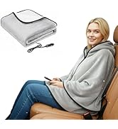 Sojoy Wearable 12V Heated Car Blanket with Zipper Design, Flannel Sherpa Electric Shawl for Cars ...