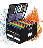 File Box with Lock, Fireproof Document Box with 10 Tab&amp;Inserts, Collapsible File Organizer Box wi...