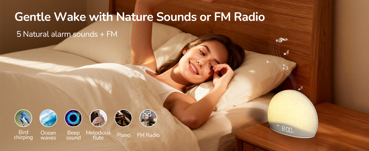 Gentle Wake With Nature Sounds or FM Radio