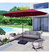 GDPFN 15FT Large Patio Umbrella with Base Included, Outdoor Deck Standing Umbrella with Crank Han...