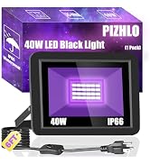 PIZHLO 40W Black Light IP66 Waterproof Outdoor Flood Light with 6ft Cord+Plug+Switch, Blacklight ...